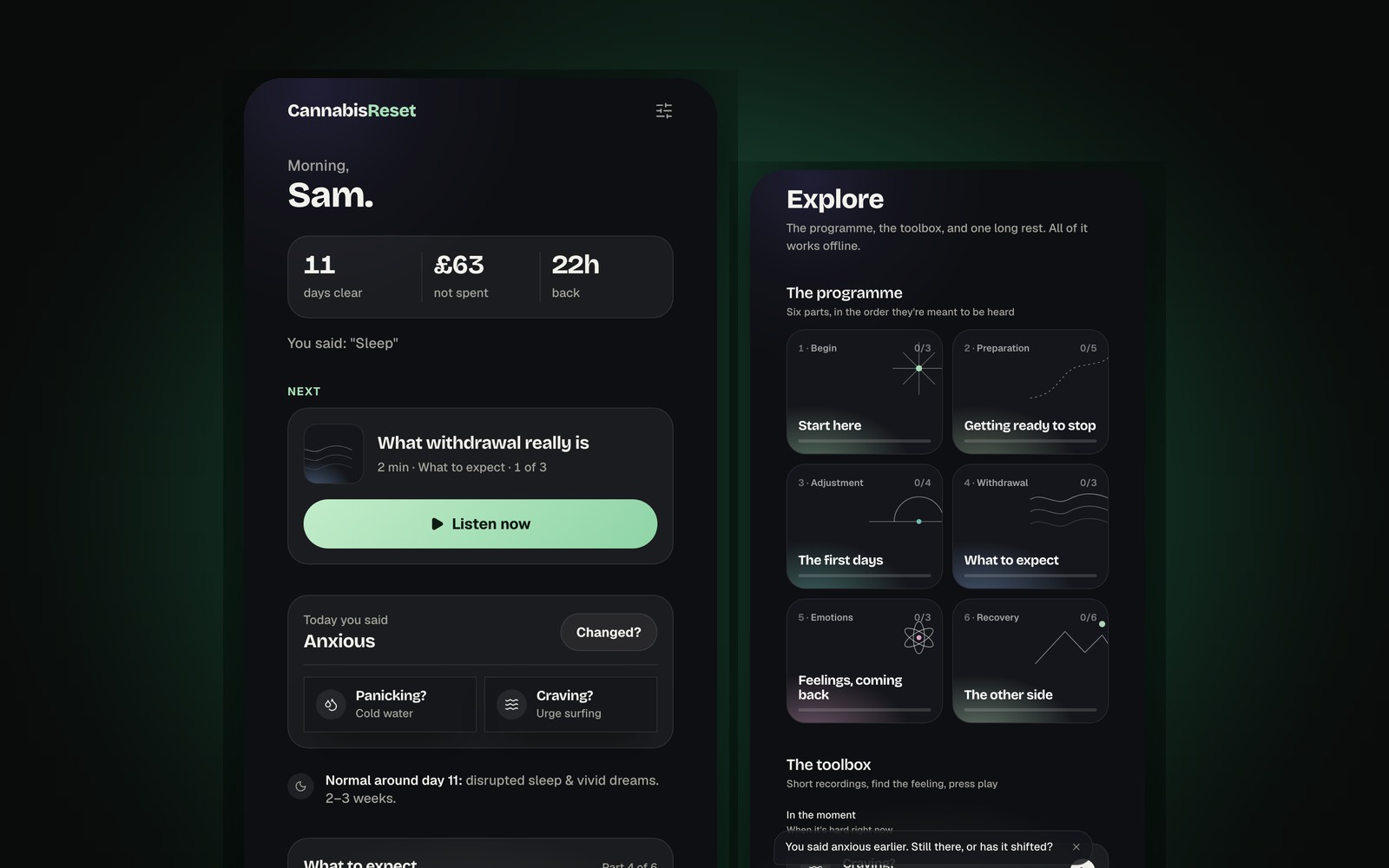 CannabisReset app screens