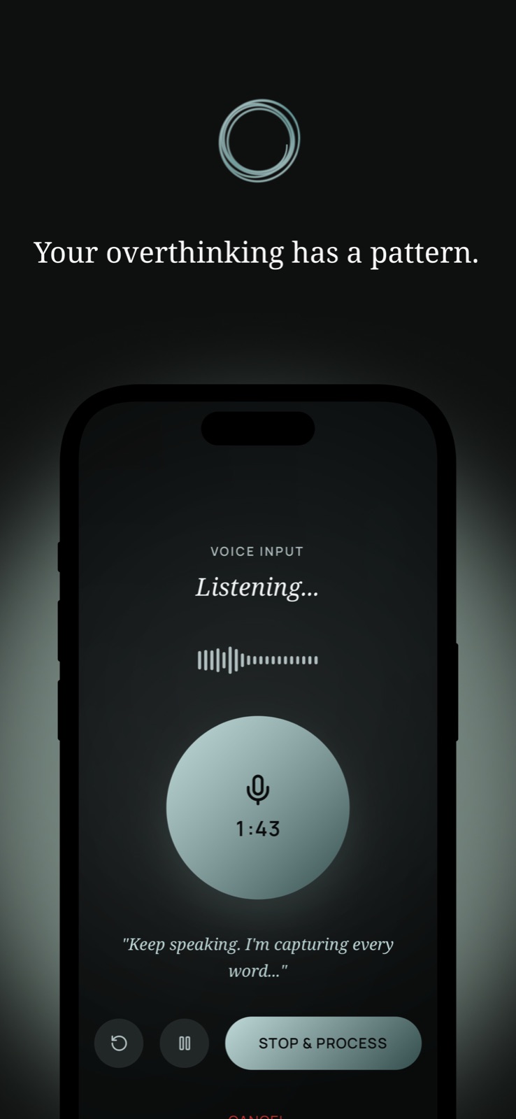 Loop Mind voice capture screen listening to a spoken entry